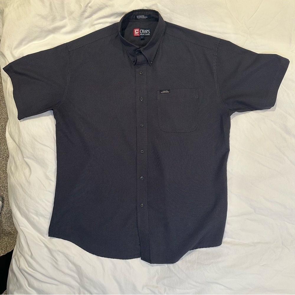 Chaps Button Down Shirt Men’s XL Grey Short Sleeve Classic 90's Fit Vintage